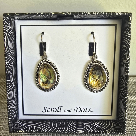 Scroll and Dots Silver Topaz Green Shell Earrings - Picture 1 of 4